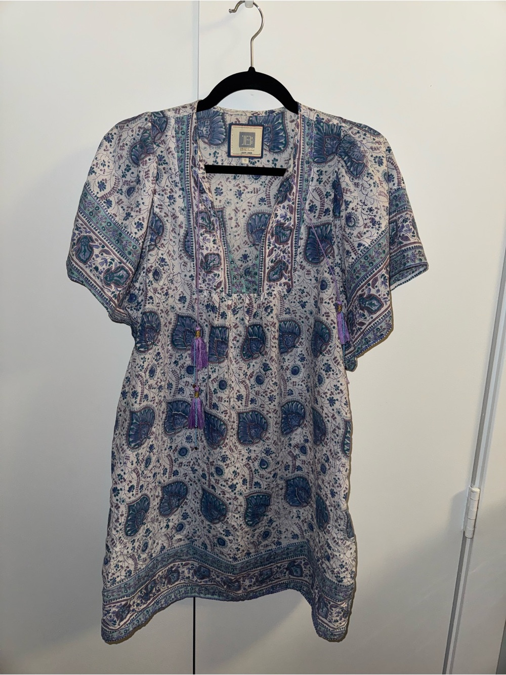 Boho Paisley Tunic Dress in Blue & Purple